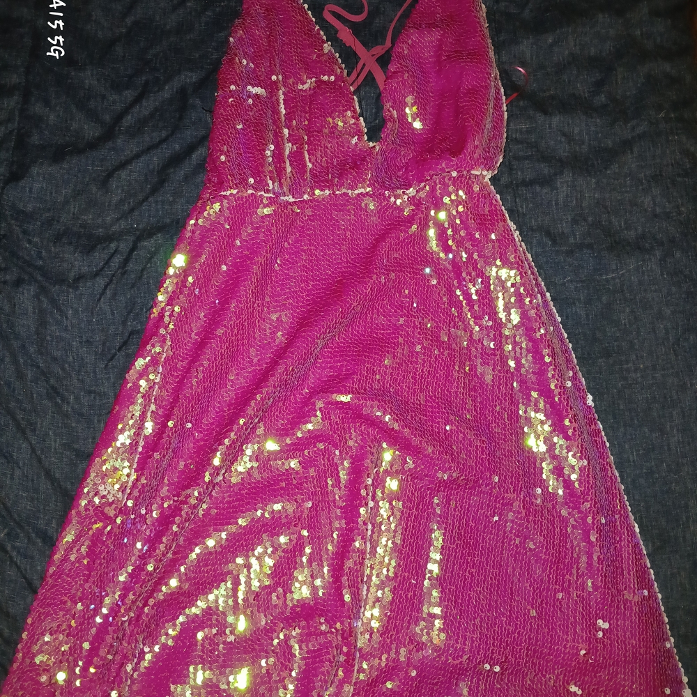 Elegant Pink Sequin Prom Dress